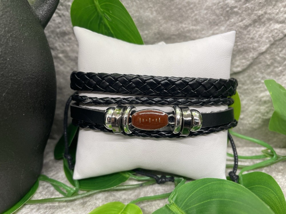 2 PC Football Leather Bracelet Stackable Adjustable Tie New Free Ship B2807