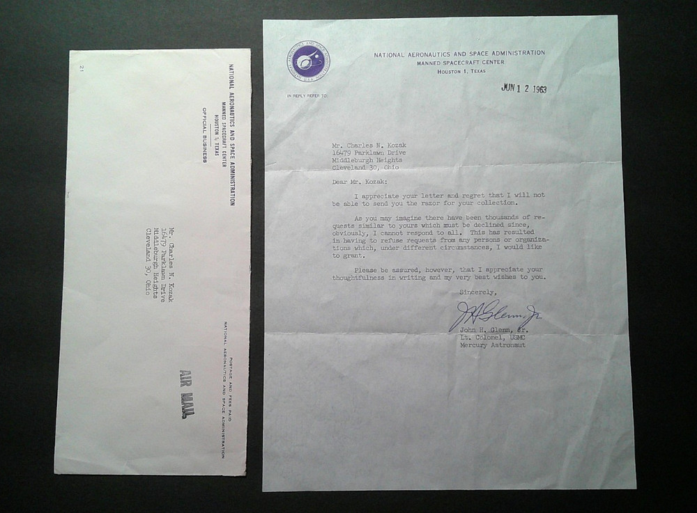 *1963 JOHN GLENN SIGNED LETTER – NASA LETTERHEAD – MERCURY SPACE PROGRAM*