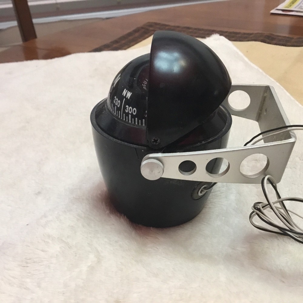 Vtg Airguide Illuminated Compass Shield Adjustable Mount W/Movable Sun shield