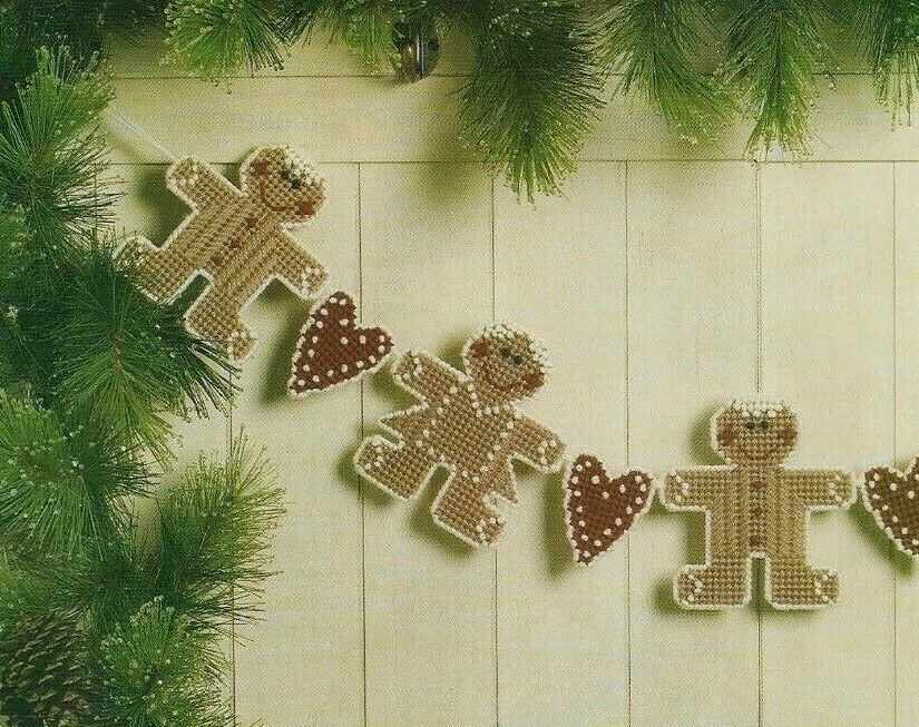 ICED GINGERBREAD GARLAND CHRISTMAS PLASTIC CANVAS PATTERN INSTRUCTIONS