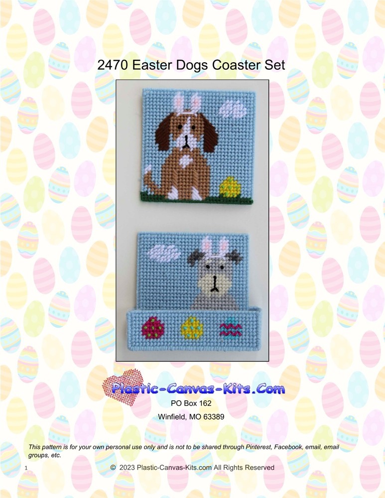 Easter Dogs Coaster Set-Plastic Canvas Pattern or Kit