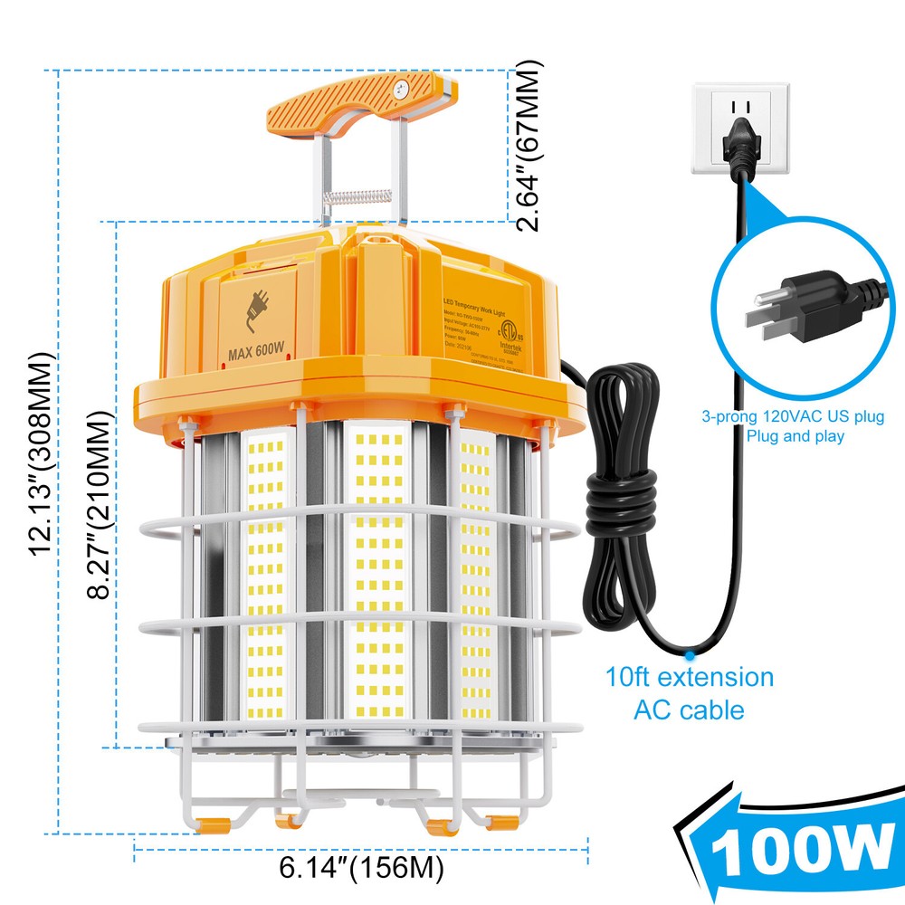 100Watt LED Temporary Work Light Linkable For Warehouse Garage Workroom Lighting