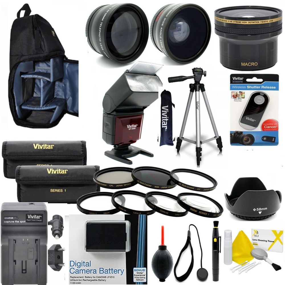 CANON REBEL T6 & EOS 1300D ACCESSORIES BUNDLE / KIT INCLUDES BAG FLASH LENSES
