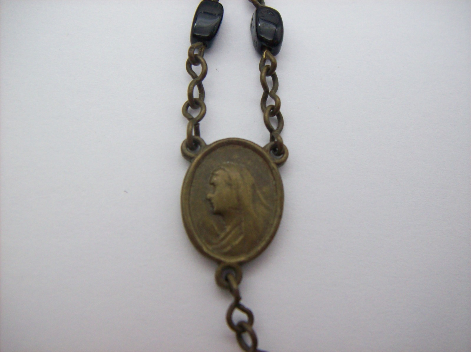 Vintage Catholic Rosary Black Beads Brass Crucifix Made in Czechoslovakia