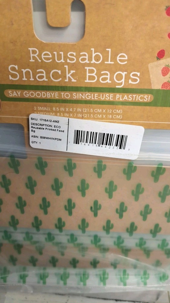 Reusable Snack Bags Sustainable Kitchen Accessory 2 Small & 2 Medium Bags