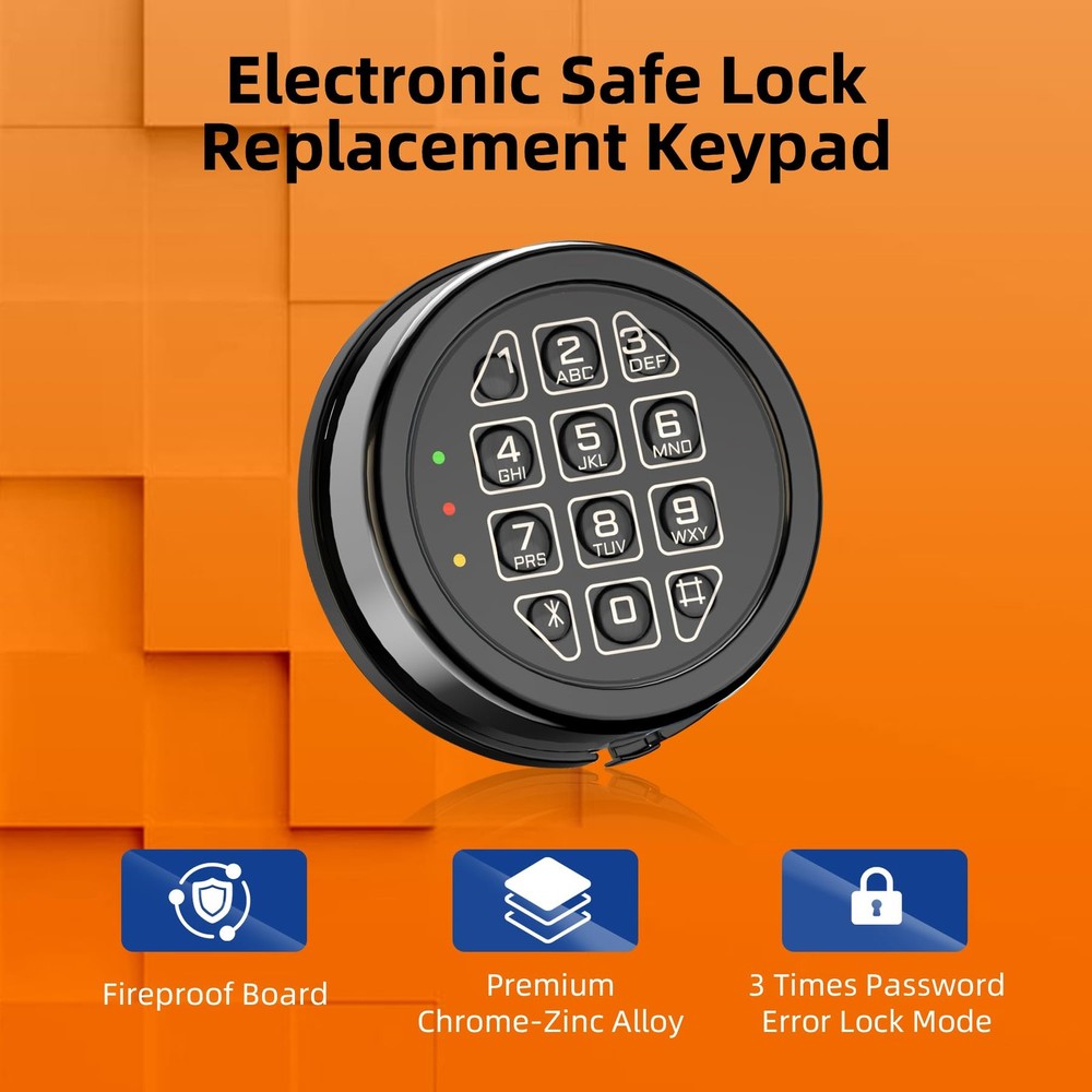 Electronic Safe Lock Replacement Keypad with Solenoid Lock, Gun Black