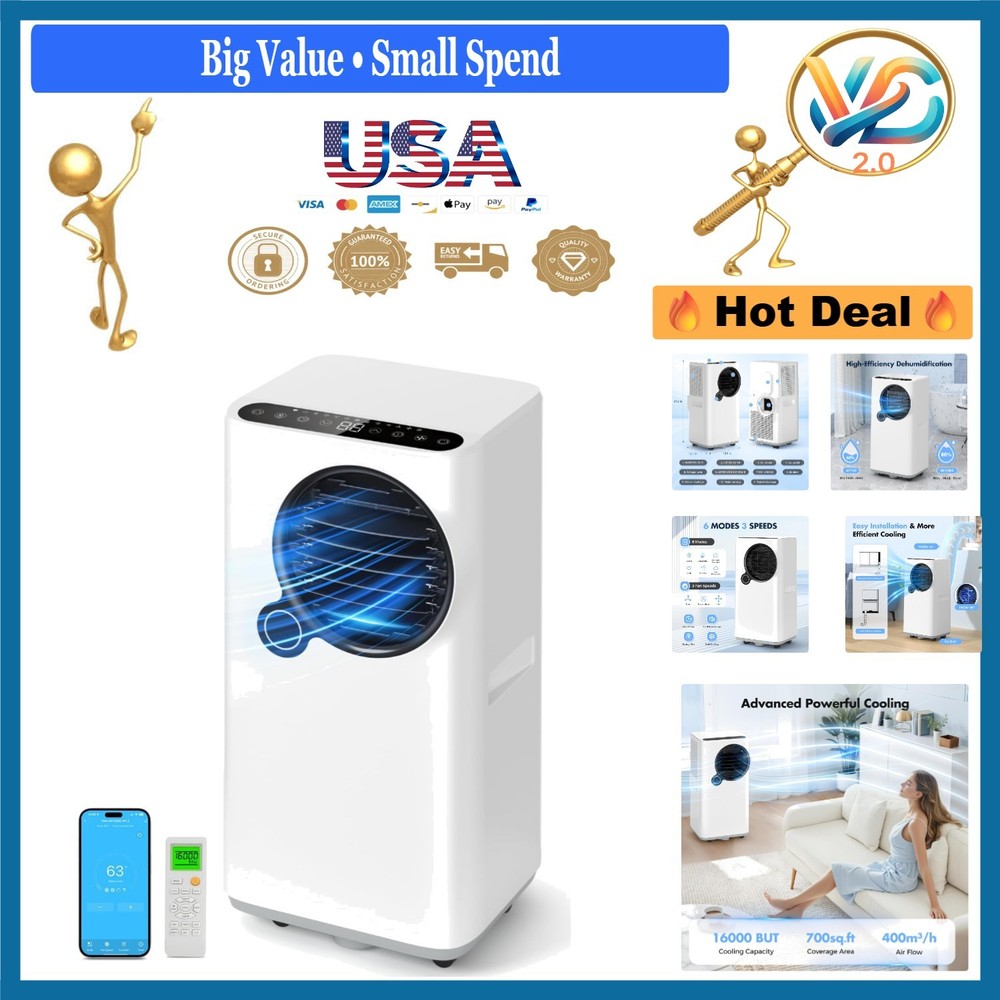 Portable 16000 BTU AC Dehumidifier WiFi App Sleep Mode Large Room