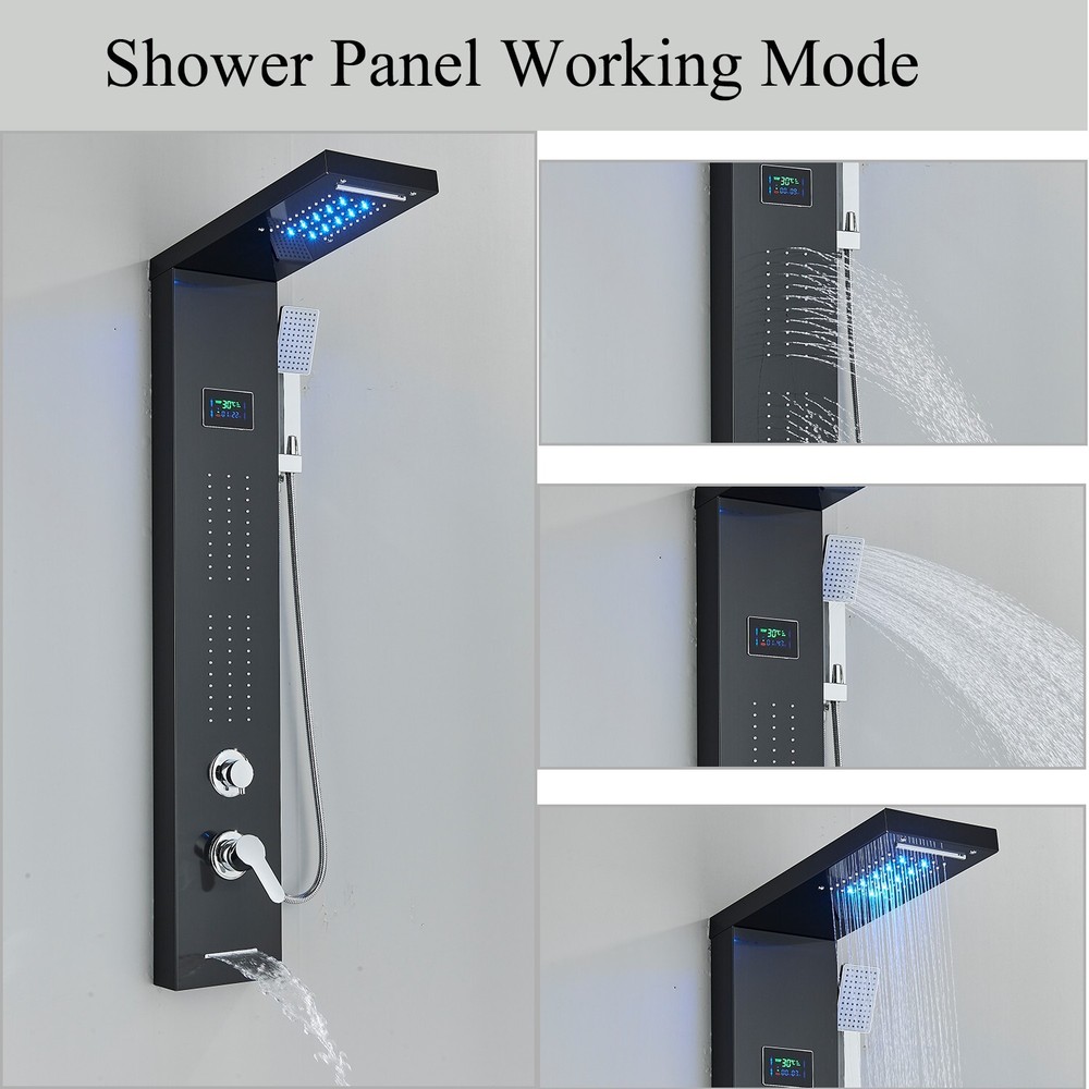 Stainless Steel Shower Panel Tower LED Rainfall Massage System Body Spa Jet