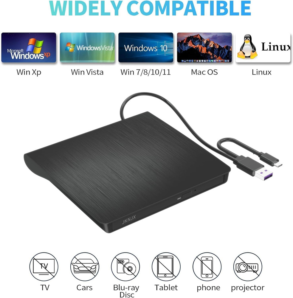 External CD DVD Drive,Usb 3.0 and Type-C CD DVD Disc Reader Writer Burner Player