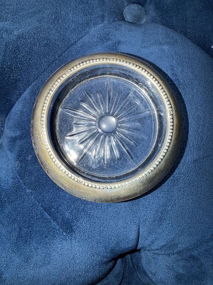VINTAGE STERLING SILVER & CRYSTAL COASTER/CUP HOLDER