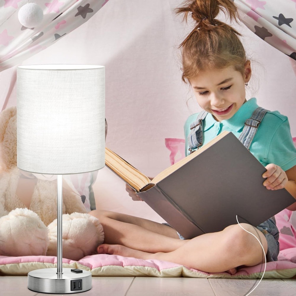 Contemporary Grey Desk Lamps (2 Pack) - USB Charging