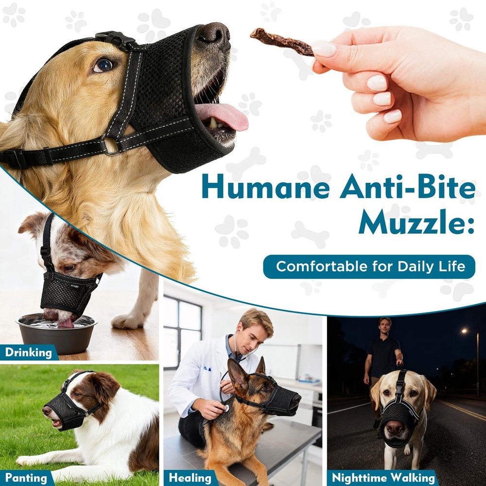 Dog Muzzle for Large Dogs, Soft Mesh Muzzle to Prevent Biting & Barking, Secu...
