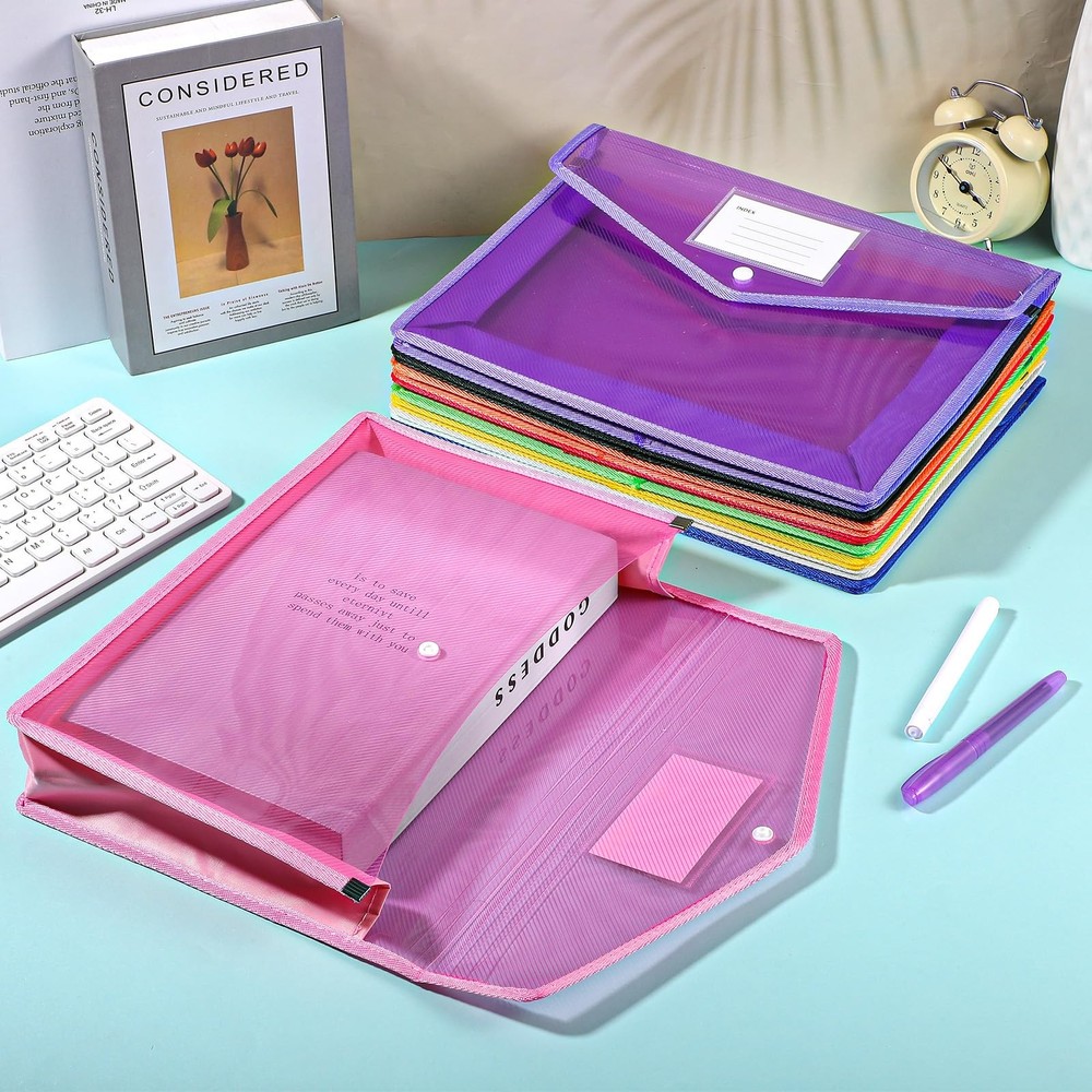 10 Pack Plastic Expanding File Folders, A4 Size Waterproof Documents Organize...