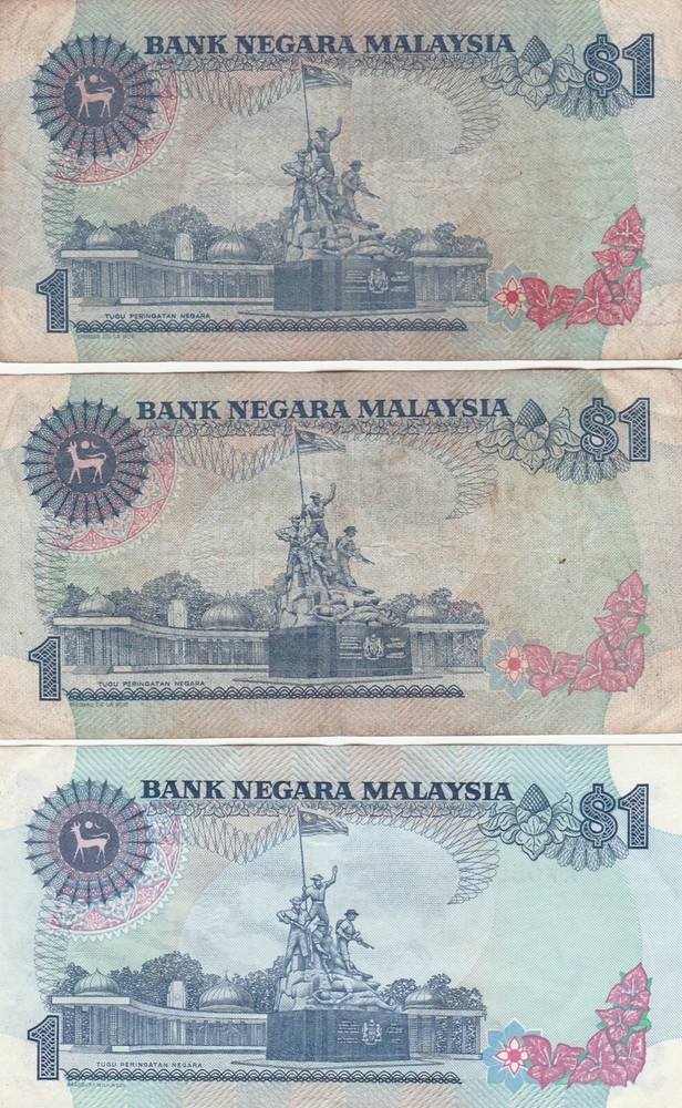 uq055 Malaysia One Ringgit Banknote 3 pcs