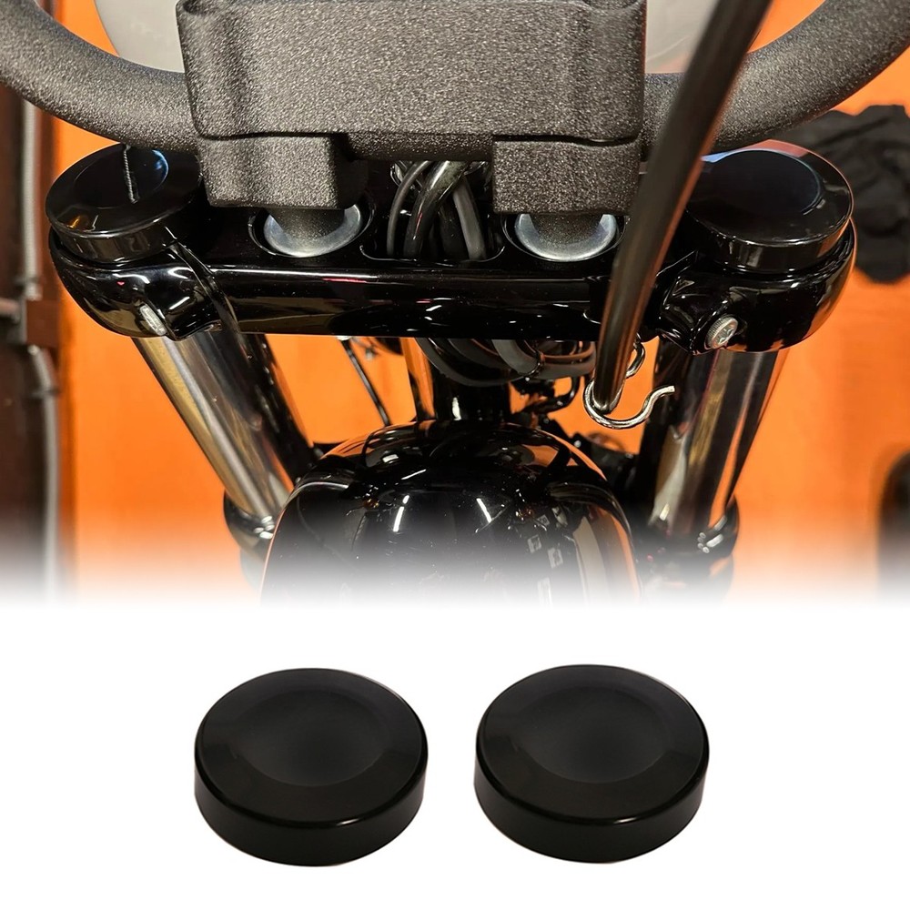 Gloss Black Upper Fork Caps Compatible For Harley Softail 18-24 Fat Boy