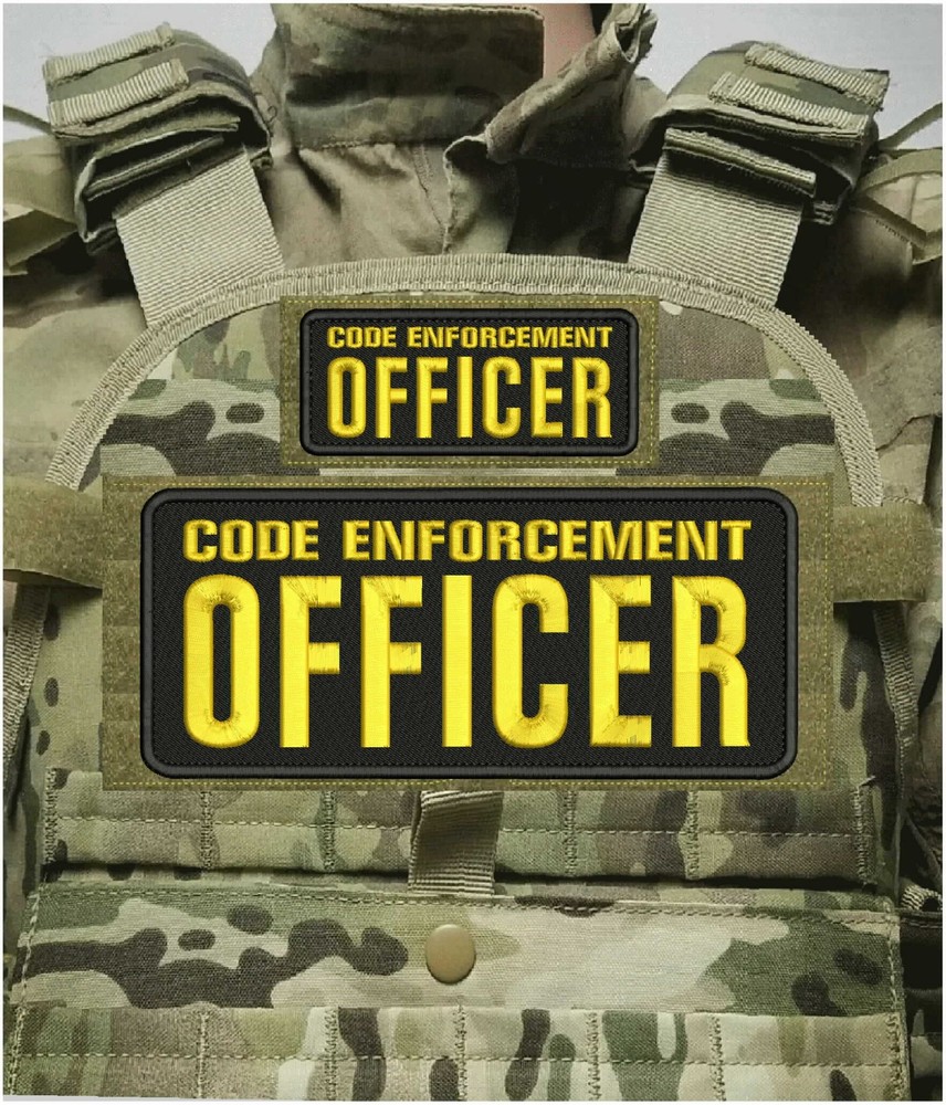 CODE ENFORCEMENT OFFICER  EMB PATCH 4X10 AND 2X5 HOOK ON BACK GOLD ON BLACK
