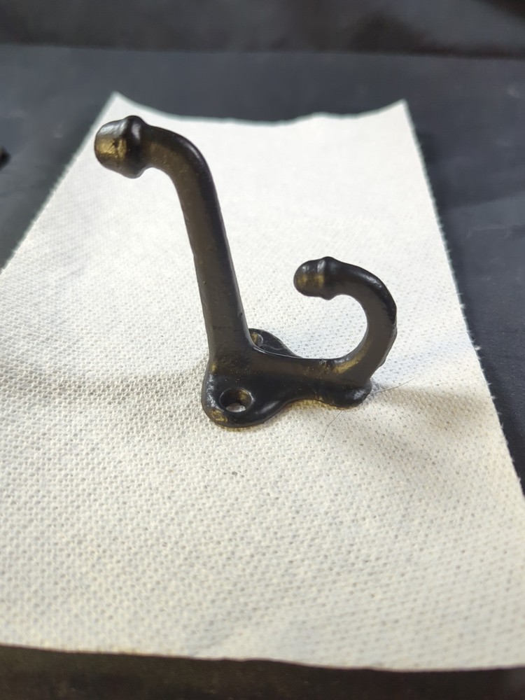 Solid Cast Iron Shiny Black Coat Hook - Double hooks Wall Mount Unique Rare