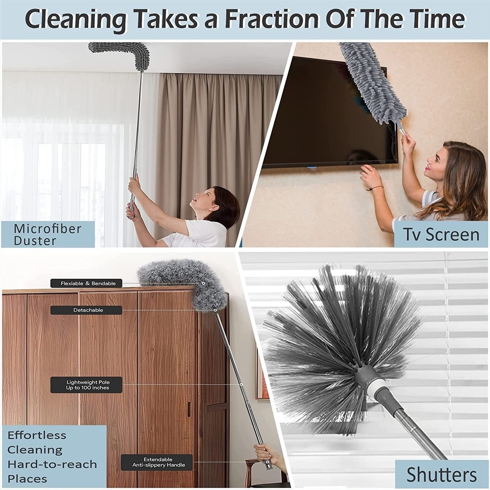 Fulminare 3 in 1 Microfiber Feather Duster 4PCS Mop