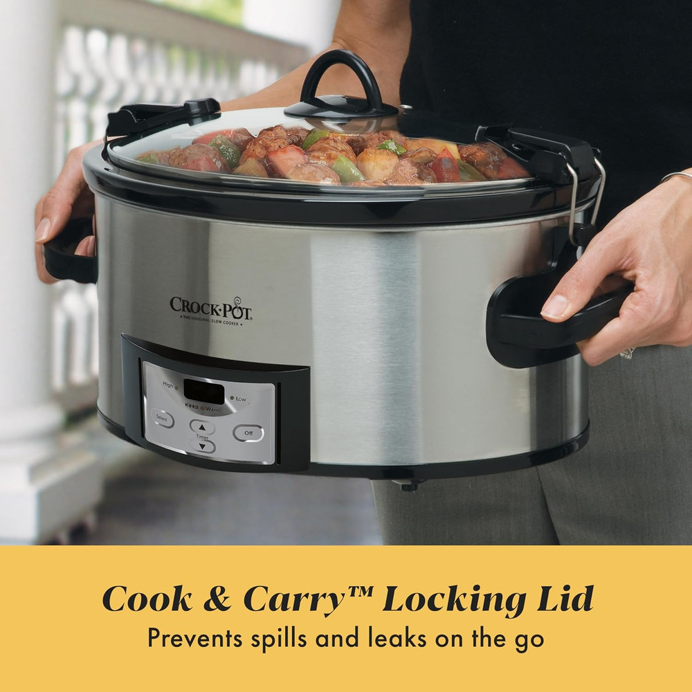 Crock-Pot 6 Quart Cook & Carry Programmable Slow Cooker with Digital Timer Stain
