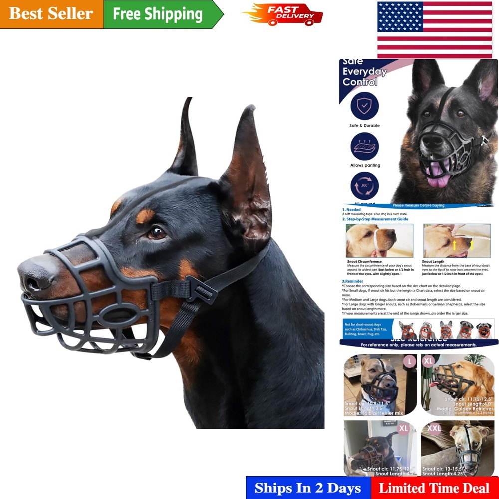 Large Dog Muzzle for Doberman - Adjustable Anti-Biting Basket Muzzle in Black