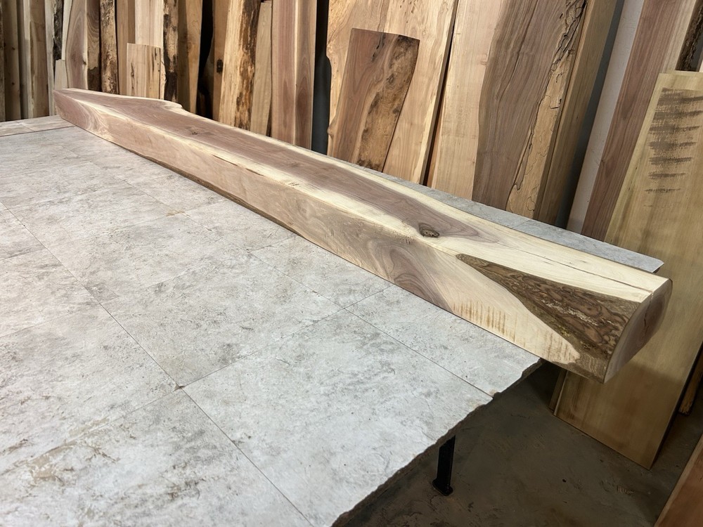 Figured Walnut Mantel/Fireplace Mantel Shelf/Solid Wood/Live Edge Walnut Shelf