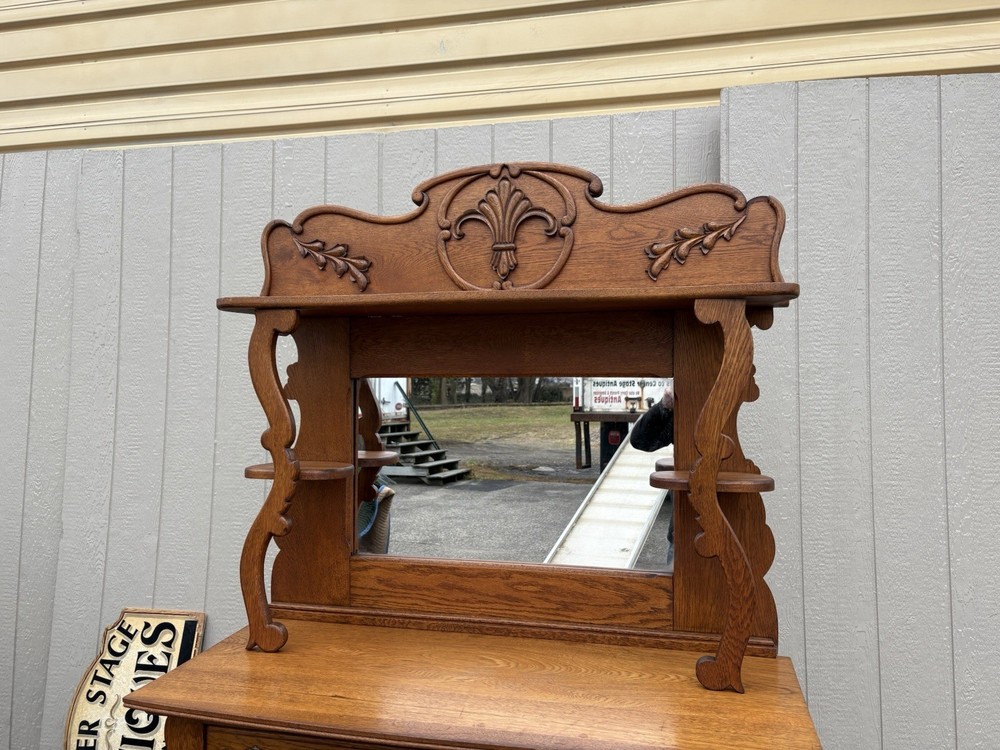67261 Antique Victorian Oak Sideboard Server Cabinet