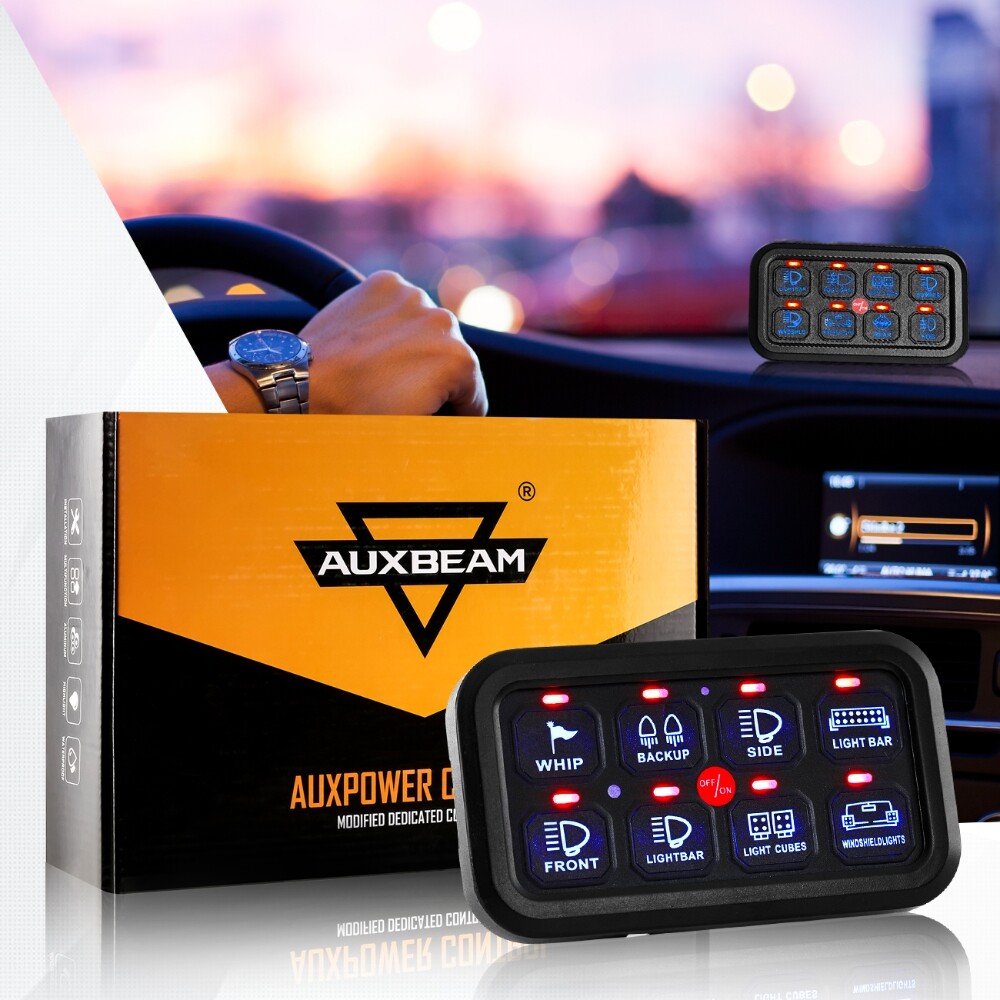 Auxbeam 8 Gang Switch Panel Universal Circuit Control Relay System Box Blue