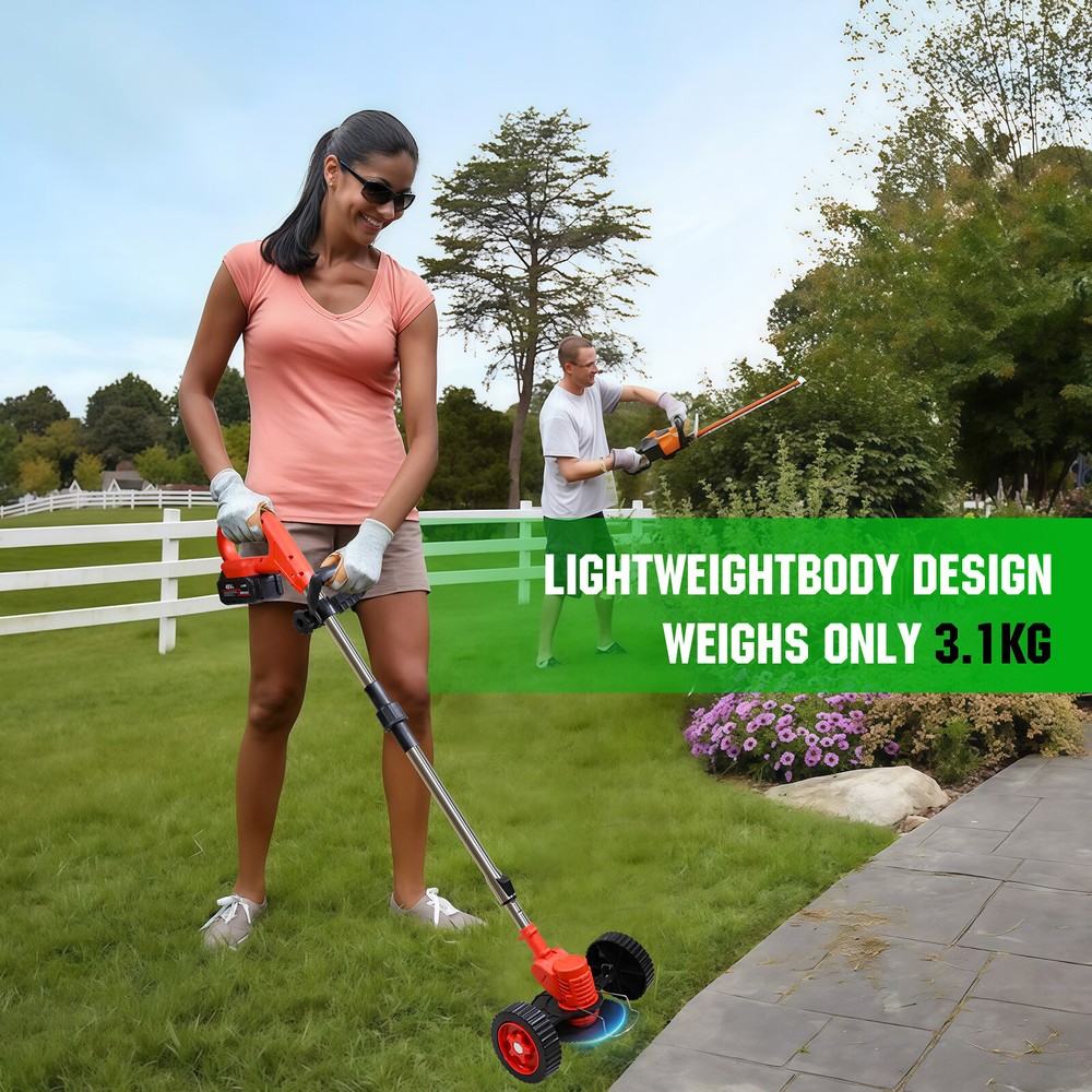 Electric Cordless Grass String Trimmer Lawn Edger Weed Wacker Cutter + 2 Battery