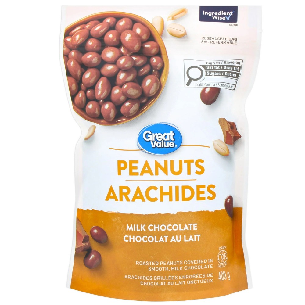 Great Value Milk Chocolate covered Peanuts, 400g/14 oz. Bag