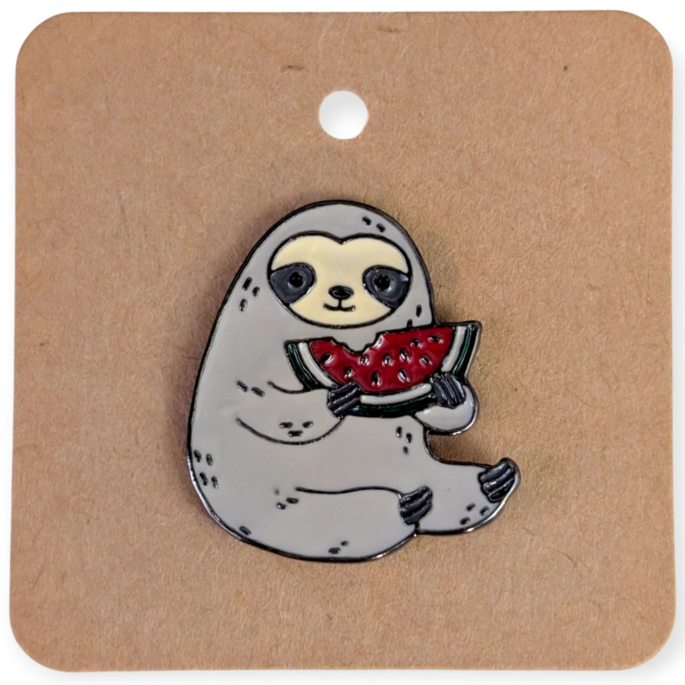 Animal Enamel Pin: Sloth Eating Watermelon
