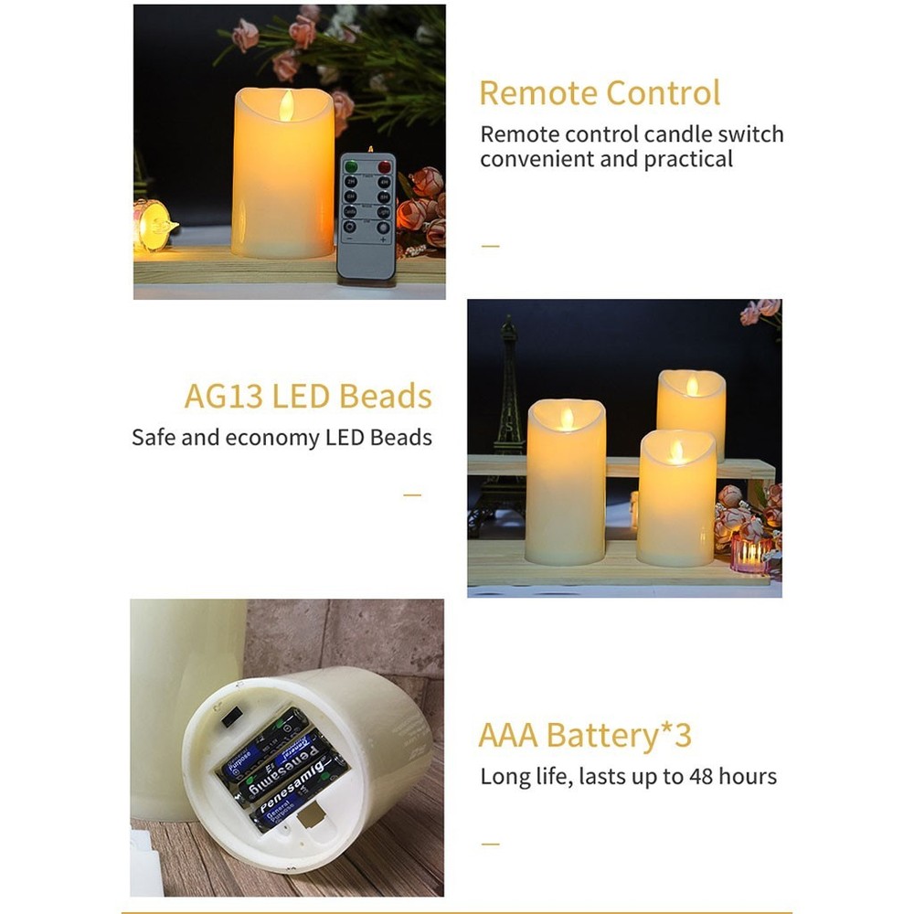 LED Electronic Glass Candle -3-Piece Set