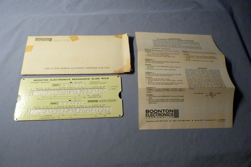 Boonton Electronics Resonance Slide Rule with Instructions