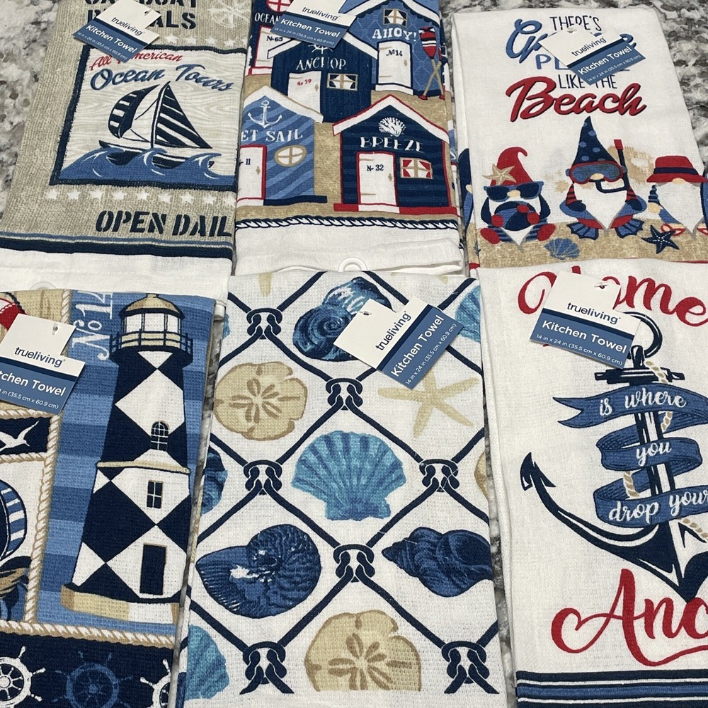 6 Beach Theme Dish Towel Dishcloth Lighthouse
