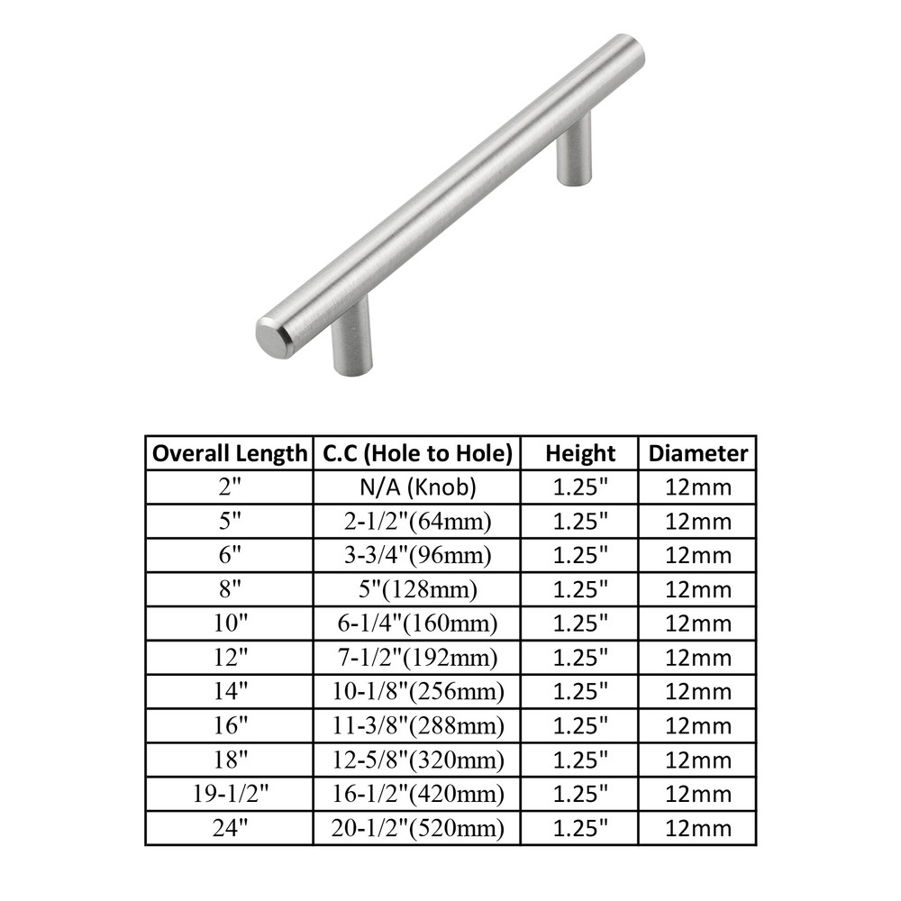 Solid Stainless Steel 2"-24" Bar Pull Handle For Kitchen Cabinet Drawer Hardware