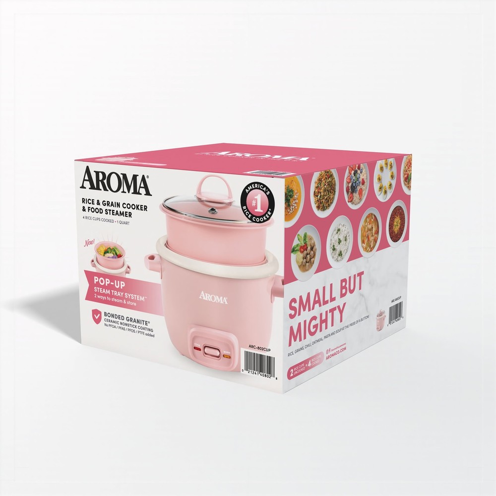Mini Rice Cooker 0.5Qt Steamer Nonstick Pot Keep Warm Function Pink