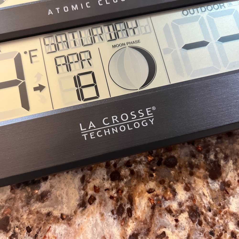 La Crosse Technology 11" Black Digital Atomic Clock LCD Display 513-1417BS