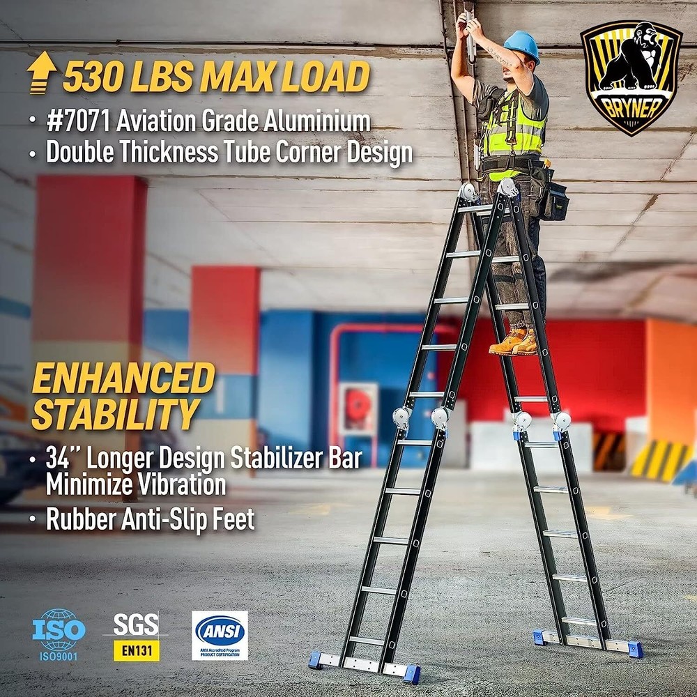 Folding Ladder 19.6ft Aluminium Extension Ladders 7-1 Folding Adjustable