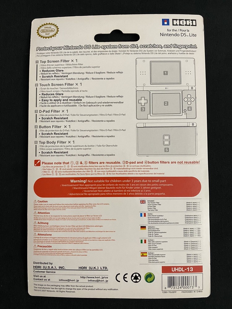 Nintendo DS Lite Protective Filter Plus HORI NEW