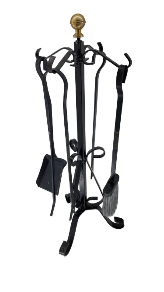 Fireplace Accessory Set Tool Kit Tripod Wrought Iron Fire Stove Gold