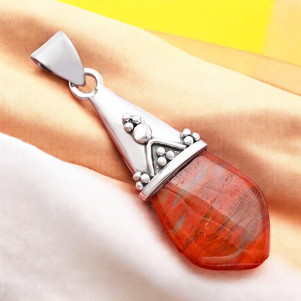 Red Moss Agate Solid 925 Sterling Silver Pendant