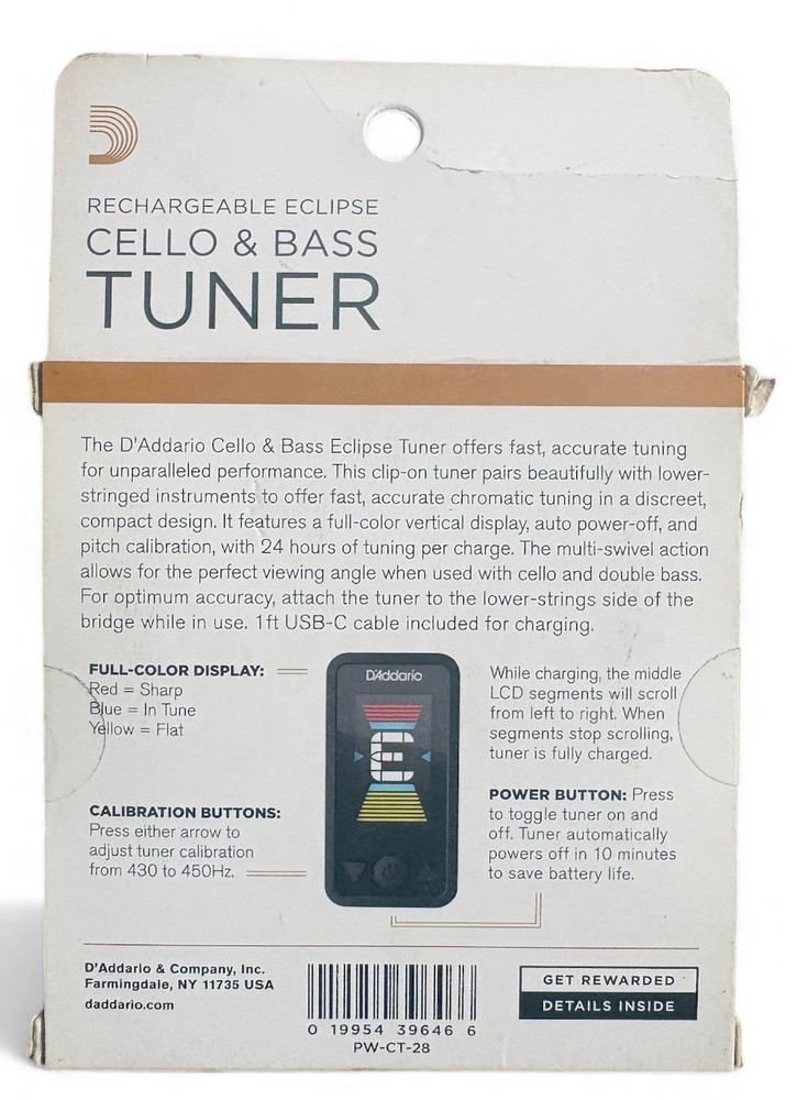 D'Addario Eclipse Rechargeable Cello & Bass Tuner