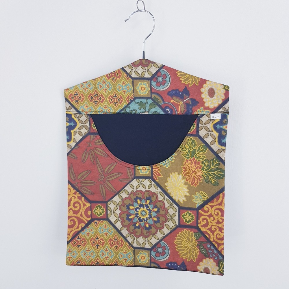 Peg Bag Handmade Gold Red Patterned Front Lined Laundry Clothes Peg Holder