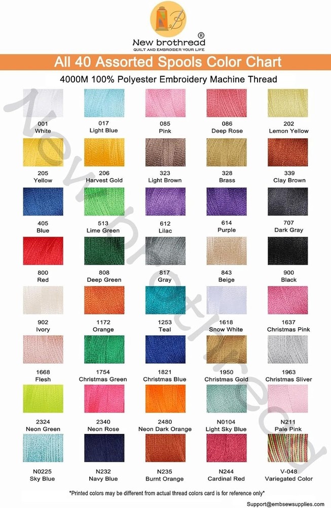High Quality Polyester Embroidery Thread 42 Spools 4000M Length Assorted Colors