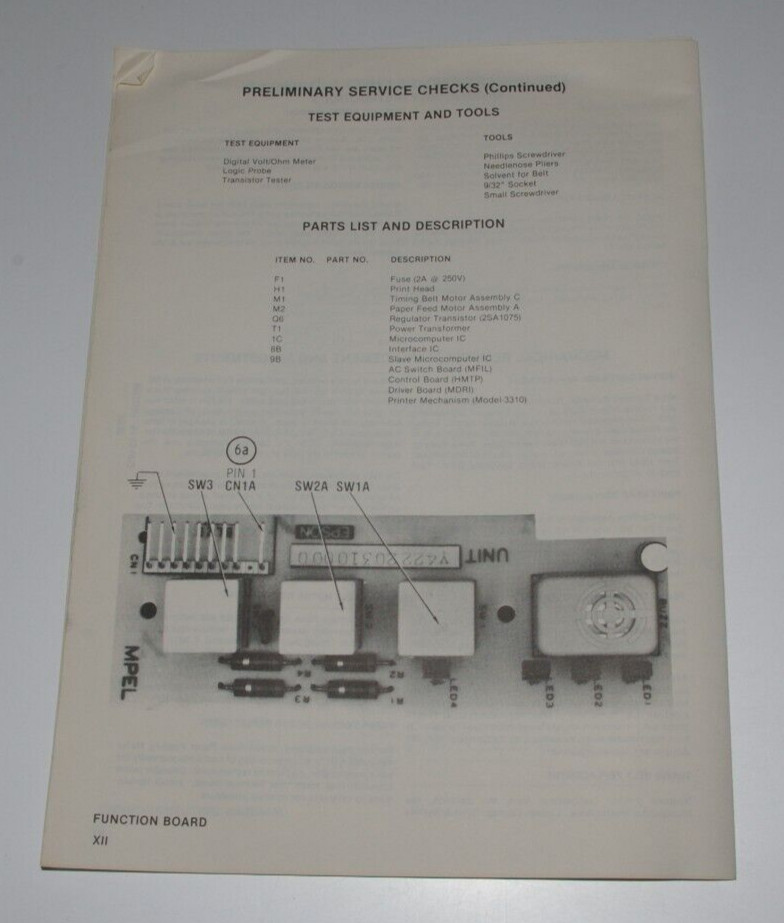 SAMS Computer Facts CP3 IBM Printer Model 5152-002 Technical Service Data