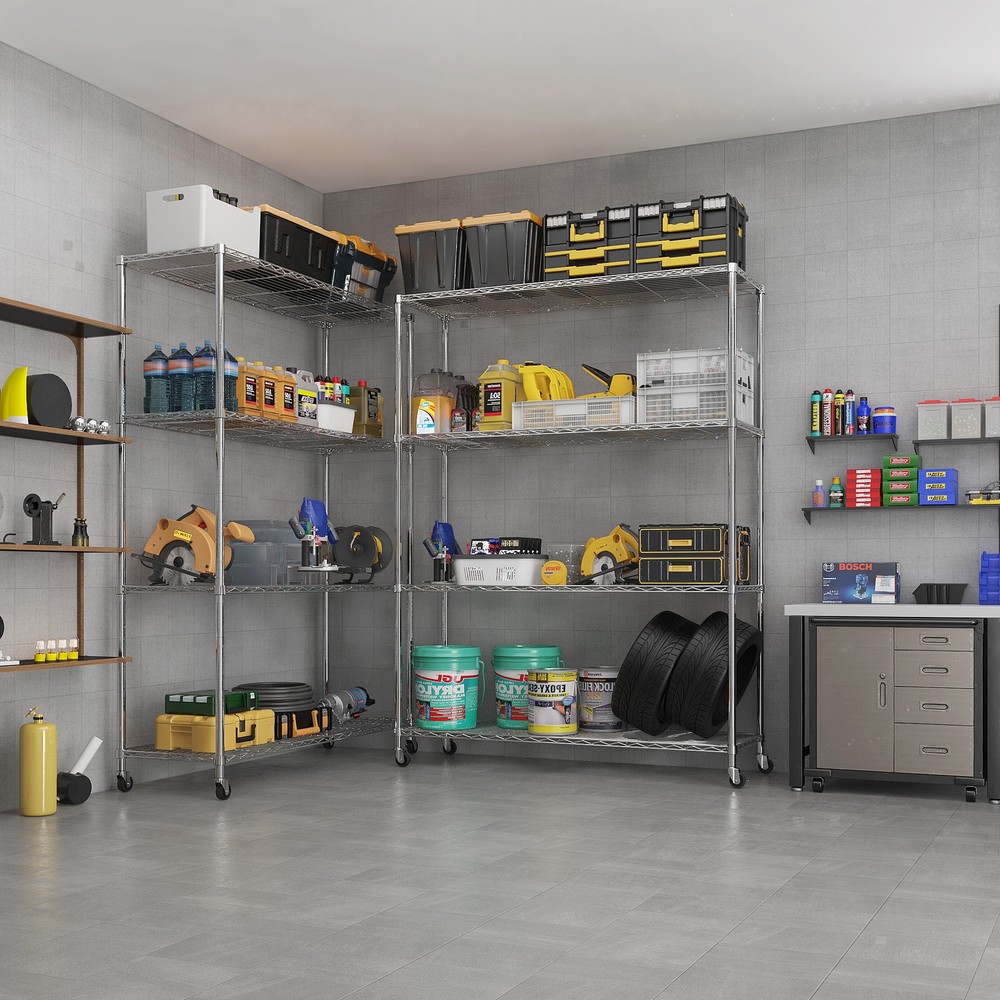 46x17x65" Heavy Duty Wire Rolling Storage Shelf Rack with Wheels Adjustable Rack