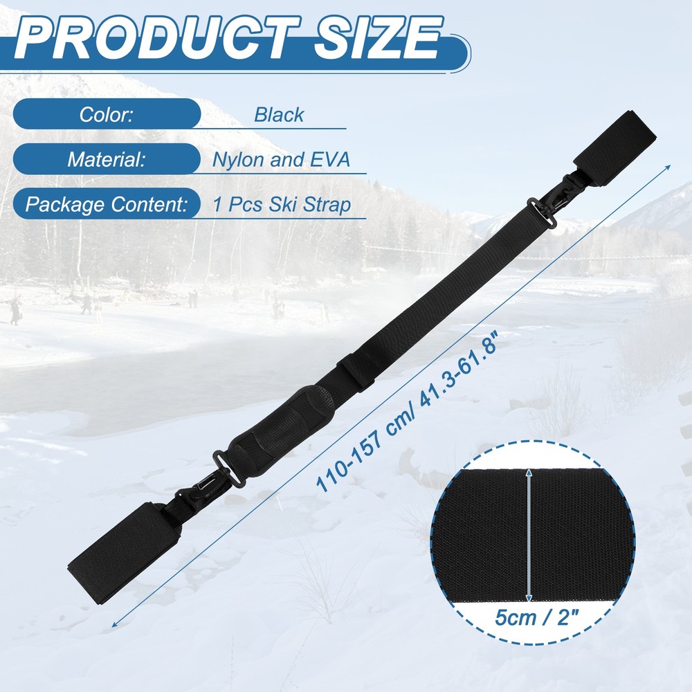 Ski Strap, Adjustable Ski Carrier Shoulder Straps,Black & 61.8"