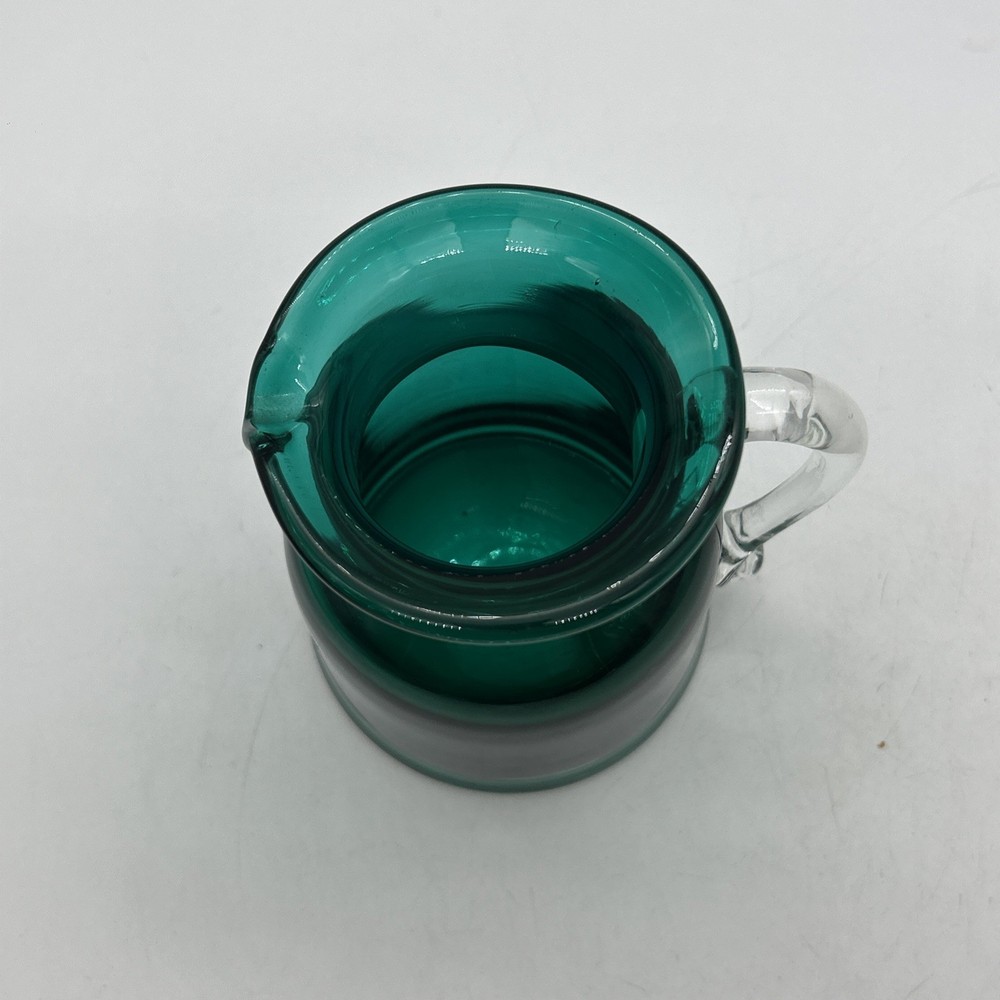Green Handblown Art Glass Jug Pitcher Clear Applied Handle