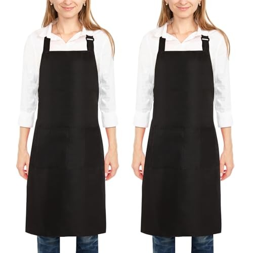 2 Pack Kitchen Cooking Aprons, Adjustable Bib Soft Chef Apron with 2 Pure Black