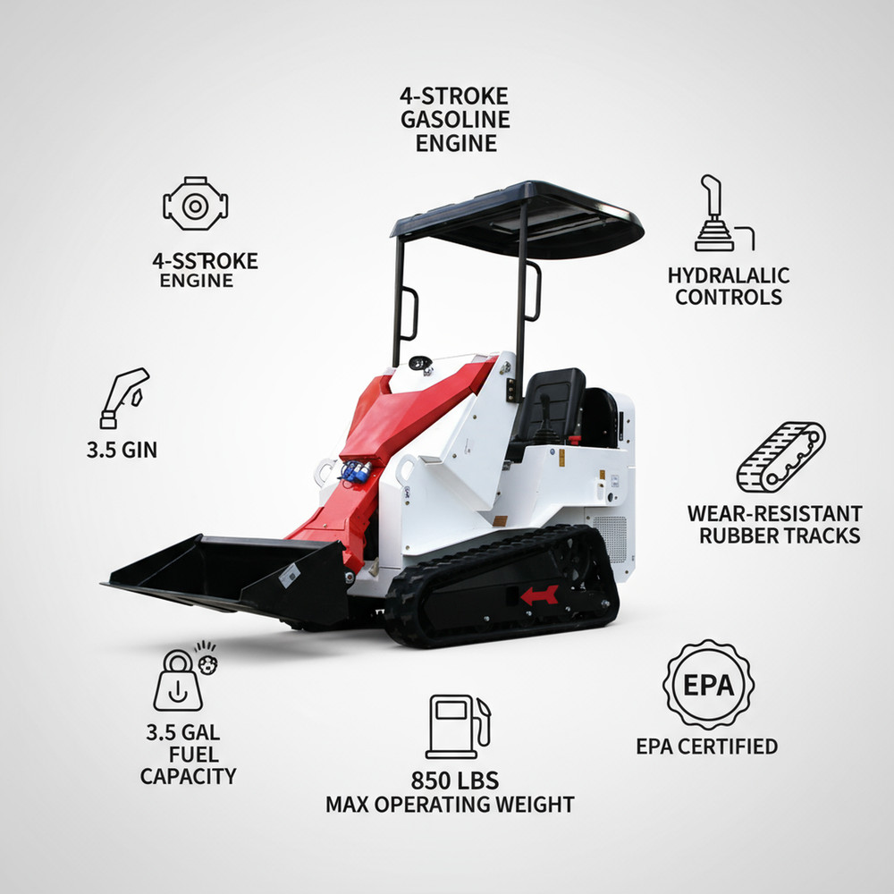 Mini Skid Tracked Steer Loader, 13.5HP B＆S GAS Engine-RIDE-ON，Pilot Control