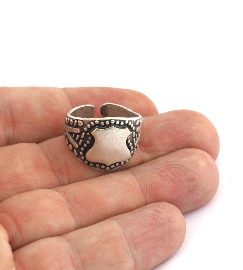 Shield Blank Ring Adjustable Antique Silver Plated Brass 13x13mm Blank 5652
